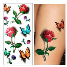 Dočasné tetovanie na telo 3D ruže a motýle