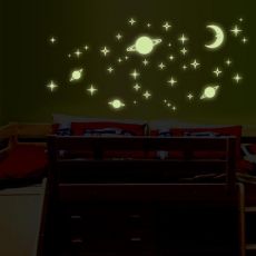 Fosforová nálepka na stenu Mesiac, planéty a hviezdy