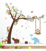3D Nálepka na stenu - Strom so zvieratkami 104x116cm