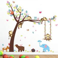 3D Nálepka na stenu - Strom so zvieratkami 104x116cm