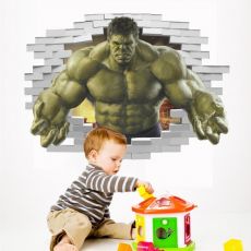 3D nálepka na stenu Hulk v stene